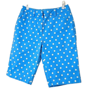 Talbots bright blue & white polka dot bermuda-length cotton shorts Size 6